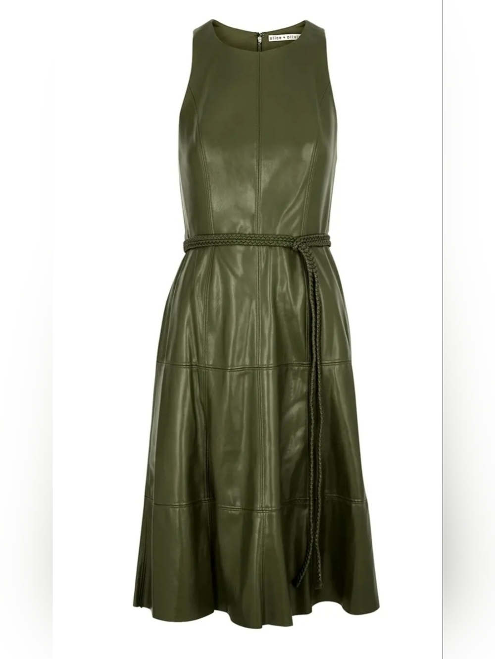 Alice + Olivia Leandra Faux Leather Fit-and-Flare Dress Size 4 - Picture 13 of 16